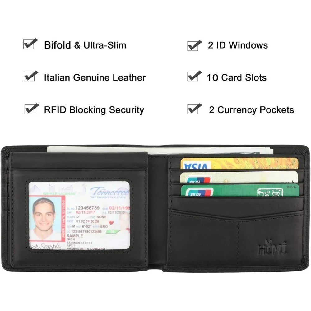 Men-Genuine Leather RFID Blocking Bifold Stylish Wallet With 2 ID Window